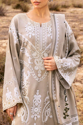 3 Piece Unstitched Embroidered Pashmina Suit with Gold and Lacquer Printed Shawl AP-52003